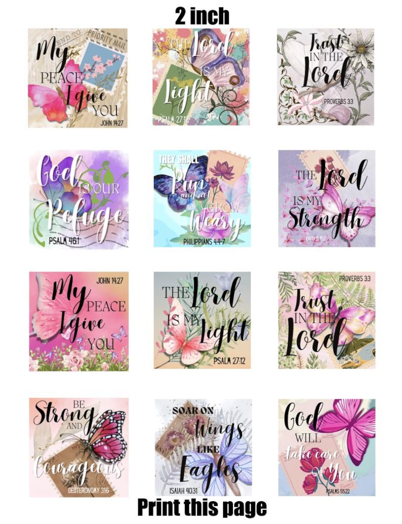 Scripture Square 37 Bible Verse Butterfly Square Designs Pendants - 6 Sizes 300 DPI ...