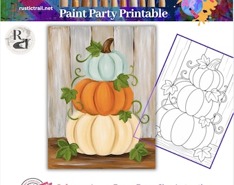 Festa da Pintura, Abóbora Empilhada de Outono, Modelo Pré-Desenhado, Kit de Ferramentas para Tela, Tutorial, Aula de Pintura Artística para Imprimir, Círculo Cromático, Traçador