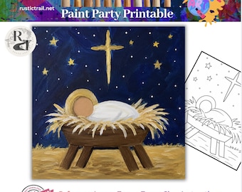Festa da Pintura, Modelo Pré-Desenhado de Bebê na Manjedoura para o Natal, Kit de Ferramentas para Desenho, Tutorial de Pintura Passo a Passo para Imprimir, Aula de Desenho para Desenho