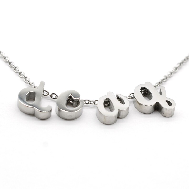 Build Yourself 10mm Initial Necklace 4 Charms Silver Tone Stainless Steel Charm Necklace Lower Case Initial Charm Necklace