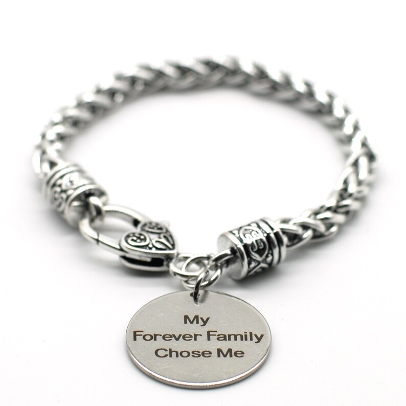 Handmade in USA SB15 My Forever Family Chose Me Antique Silver Tone Braid Inspiration Bracelet