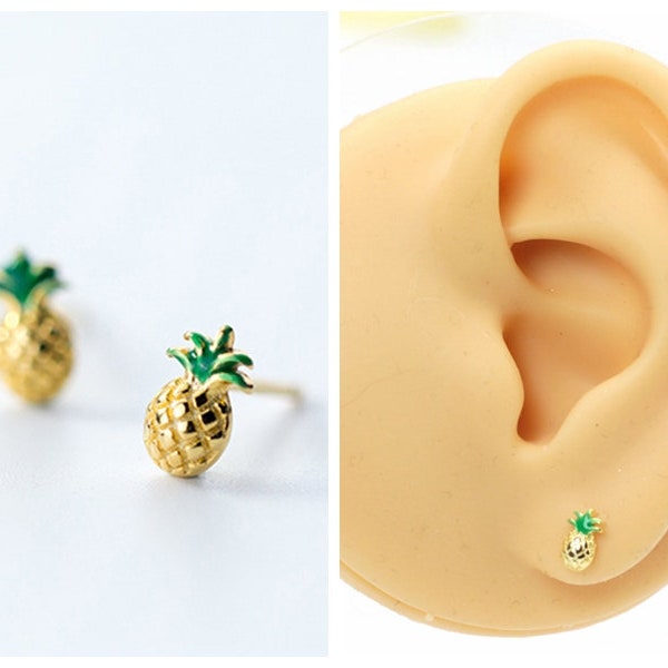 Sterling Silver, Solid 925 Tiny Pineapple Stud Earrings, Tiny Fruits Earrings, Dainty Earrings, Delicate Stud, Minimalist Stud YCZ17