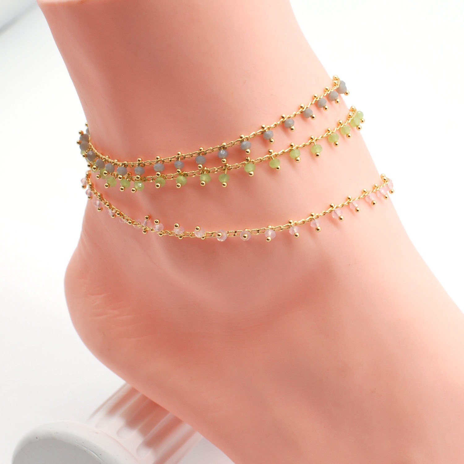 Gemstone Beads Anklet 14K Real Gold Plated Handmade Anklet Etsy