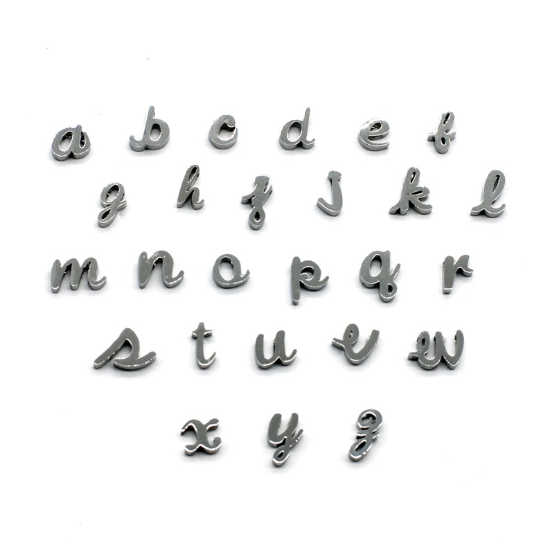 Build Yourself 10mm Initial Necklace 4 Charms Silver Tone Stainless Steel Charm Necklace Lower Case Initial Charm Necklace