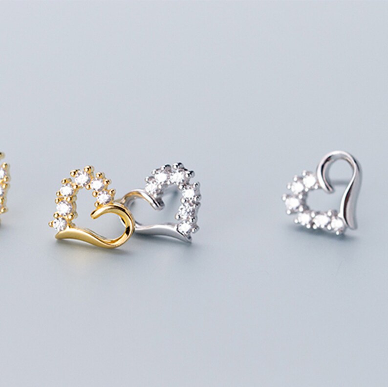 Sterling Silver Cubic Zircon Tiny Heart Stud Earrings Micro Pave Earrings Delicate Stud Minimal Stud 2 Colors YCZ49 Dainty Earrings