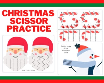 Toddler Christmas Scissor Practice Activities - Trim Santa's Beard - Haircut - Cutting Sheet - Printable Worksheet - Preschool - Homeschool