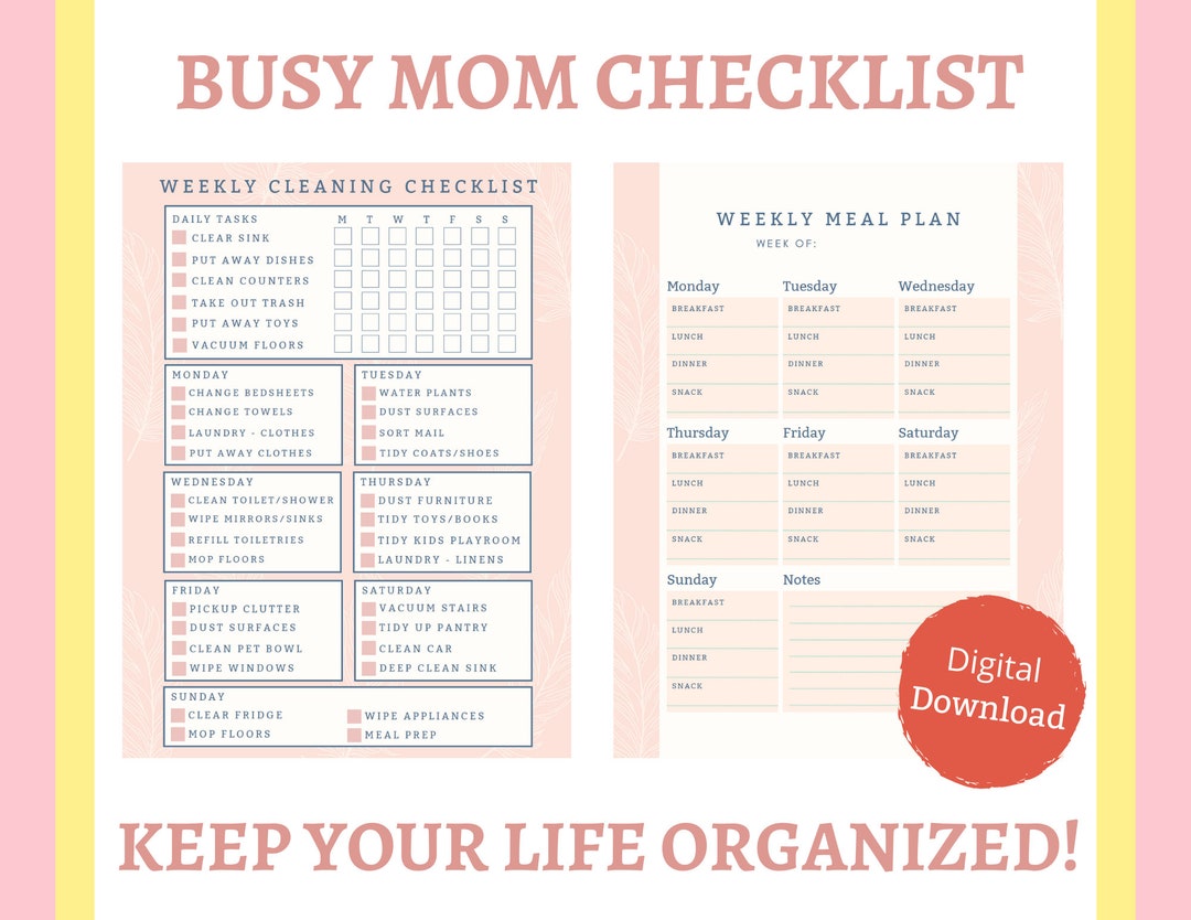 Busy Mom Planner  Printable Checklist  Organized Life