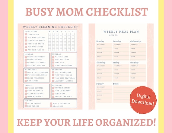 Busy Mom Planner  Printable Checklist  Organized Life