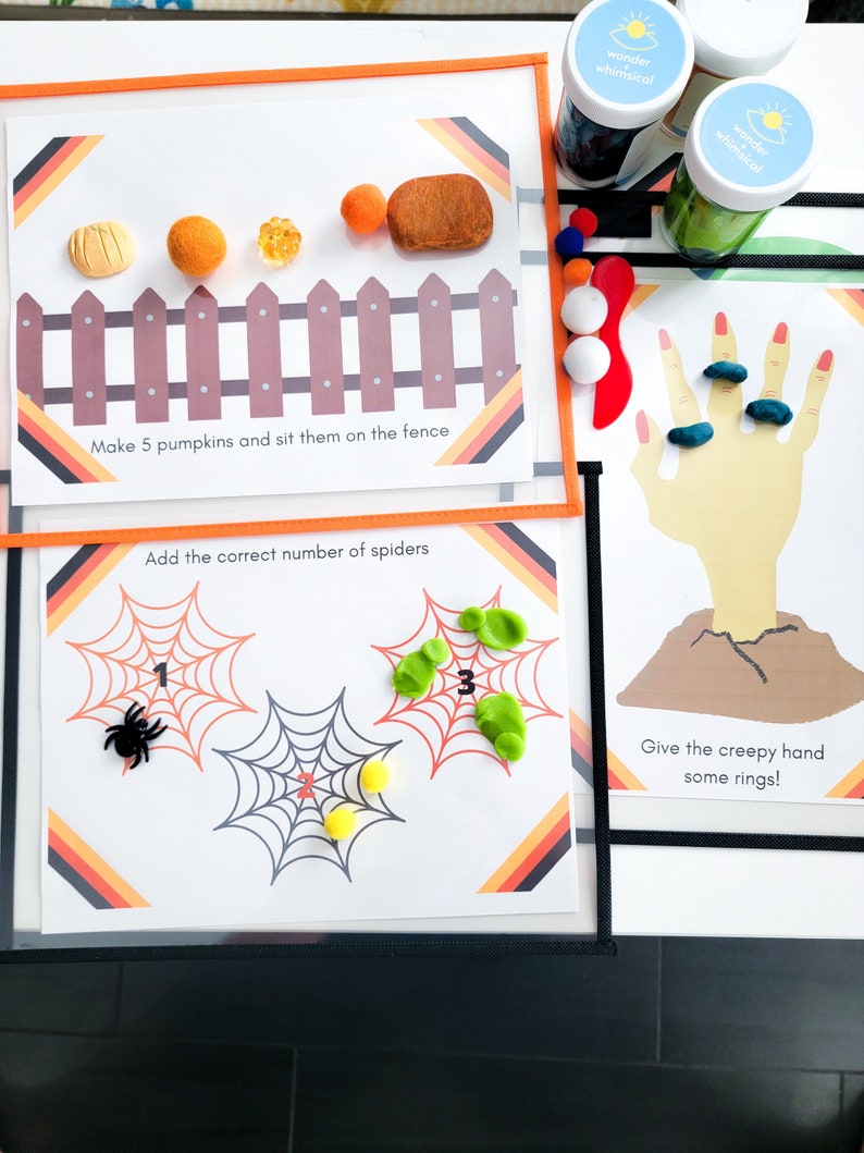 Toddler Halloween Playdough Mats Spooky Prompts Counting Playdough Sheet Drawing Sheet Printable Worksheet Homeschool Playmat image 3