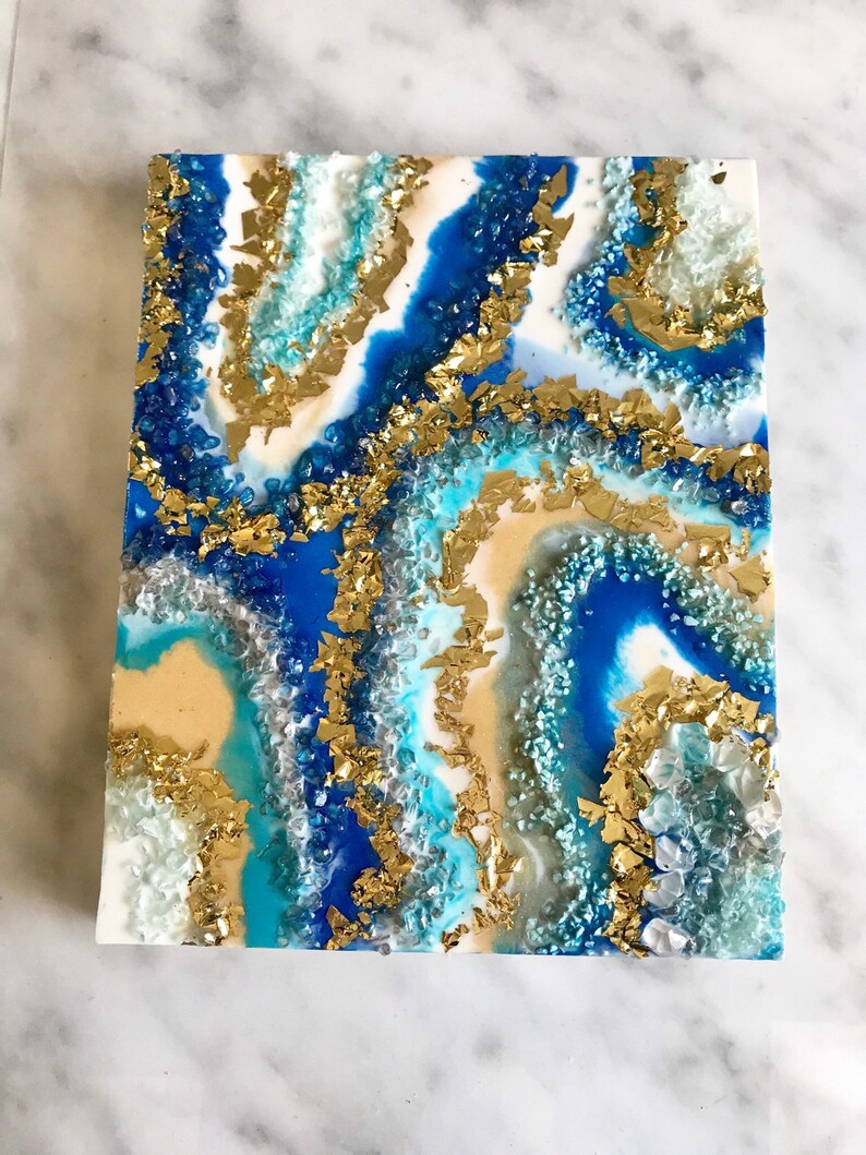 8 x 10 Geode bleu & or peinture 3D en résine sur châssis ...