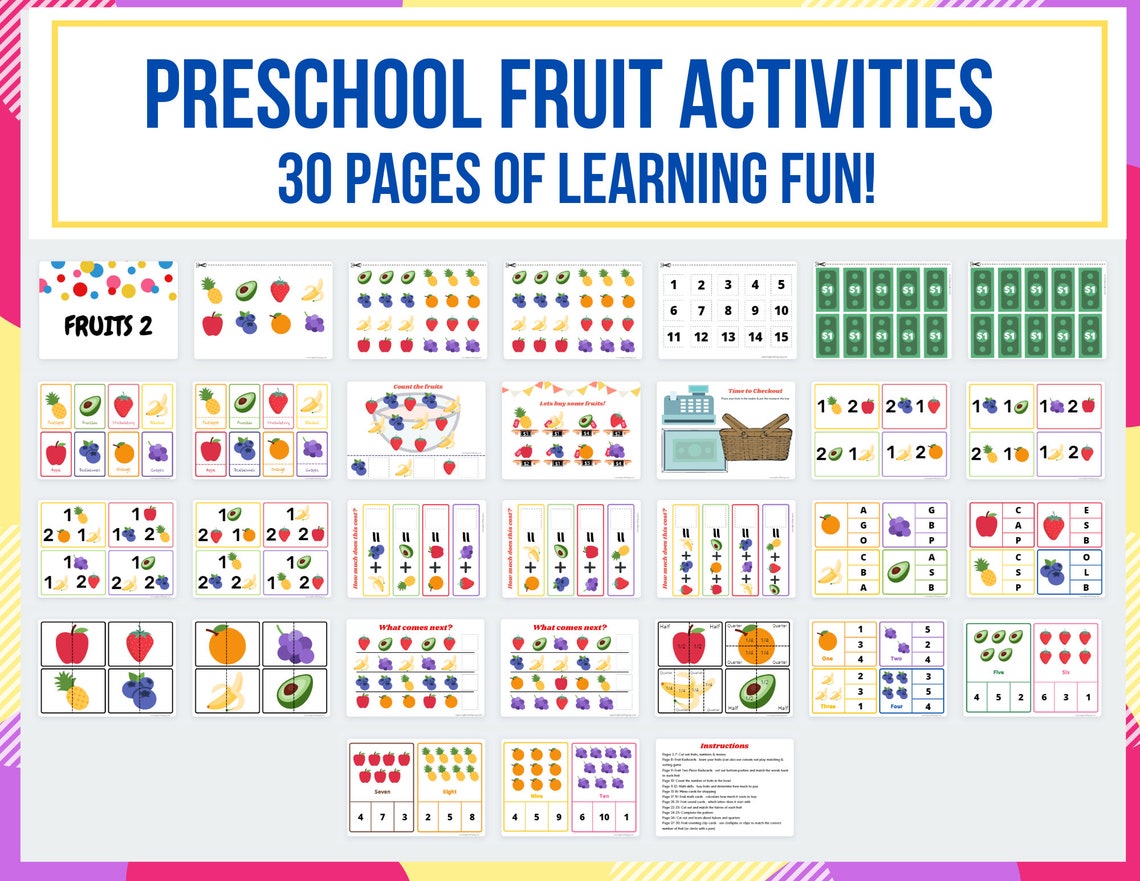 Preschool Learning Fruit Activities Busy Book Preschool | Etsy
