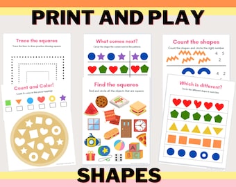 Toddler Shapes Activities - PRINT AND PLAY - Counting Learning - Busy Book - Printable Worksheet - Preschool - Homeschool - Activity Sheets