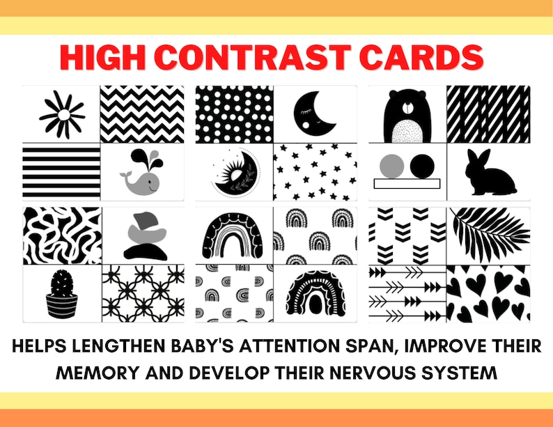 Baby High Contrast Cards Newborn Learning Visual - Etsy