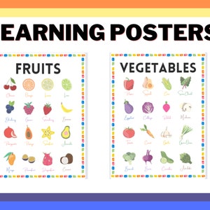 Carteles de aprendizaje para niños pequeños - Colores de la naturaleza de frutas vegetales - Páginas imprimibles - Tarjeta didáctica imprimible - Preescolar - Educación en el hogar - Hojas de actividades