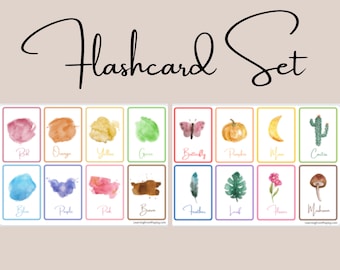 Toddler Flashcard Set of 4 - Nature Inspired - Watercolor - Beautiful Images - Printable Cards - Animals - Homeschool - Activity Sheet