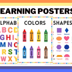 Carteles de aprendizaje para niños pequeños - Colores Formas Número del alfabeto - Páginas imprimibles - Tarjeta didáctica imprimible - Preescolar - Educación en el hogar - Hojas de actividades
