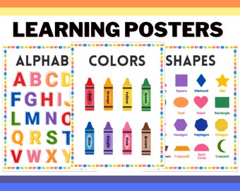 Toddler Learning Posters - Colors Shapes Alphabet Number - Printable Pages - Printable Flashcard - Preschool - Homeschool - Activity Sheets