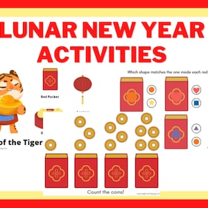 Lunar New Year Activities - Learning - Counting Shapes - Chinese New Year - Printable Worksheet - Preschool - Homeschool - Activity Sheets