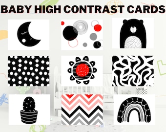 Baby High Contrast Cards - Newborn Learning - Visual Stimulation - Baby Flashcards - Baby Learning - Wall Flashcards - Nursery Pictures