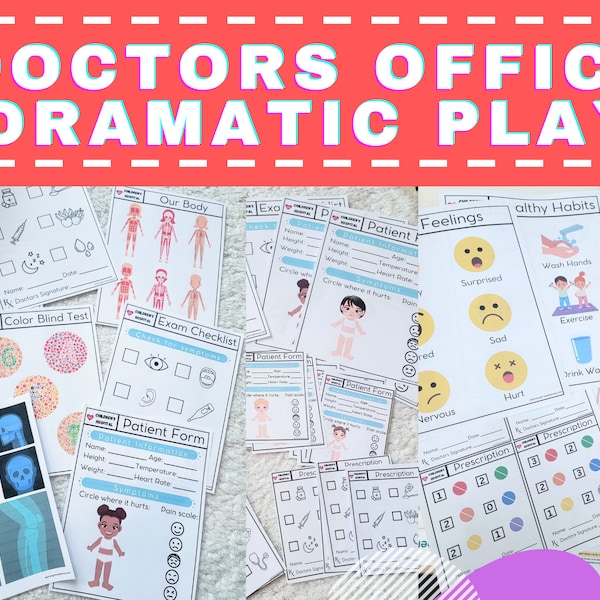 Toddler Doctors Office Dramatic Play - Pretend Play - Learning - Matching - Printable Worksheet - Preschool - Homeschool - Activity Sheets