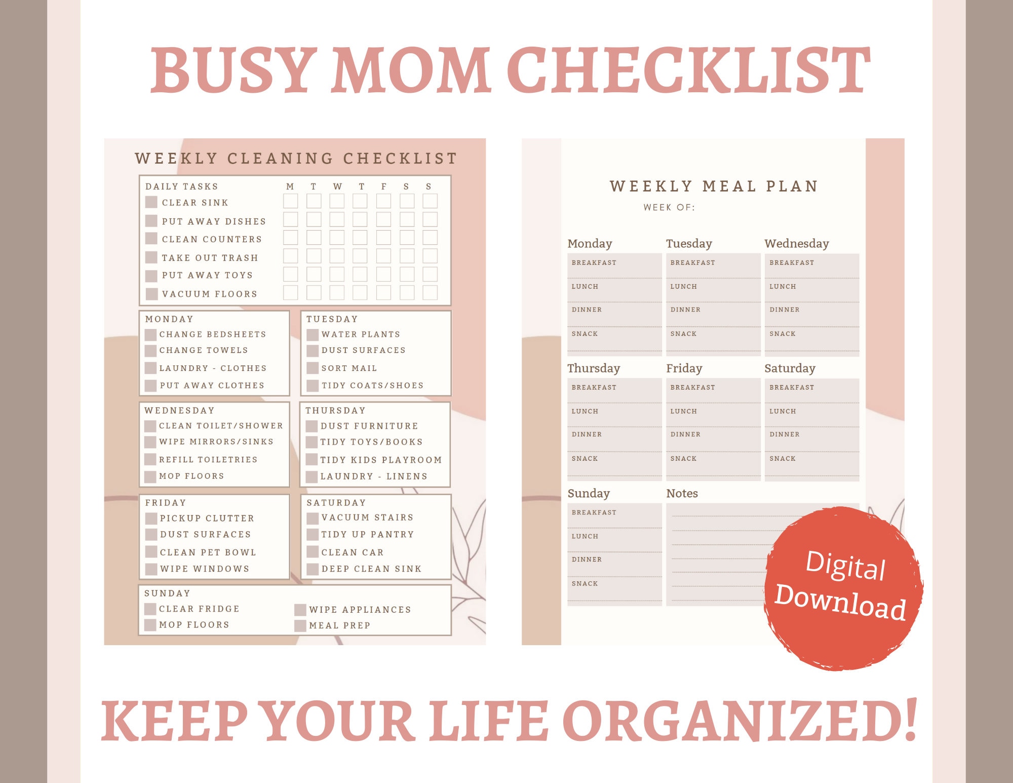 Busy Mom Planner - Printable Checklist - Organized Life
