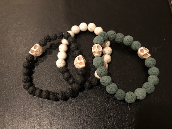 Blue White Glass and Lava Bead Diffuser Bracelet Essential Oils