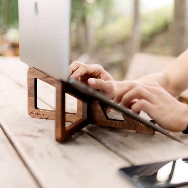 Wood MacBook Pro table stand and holder Wooden riser for MacBook Pro Air 13-16 inch