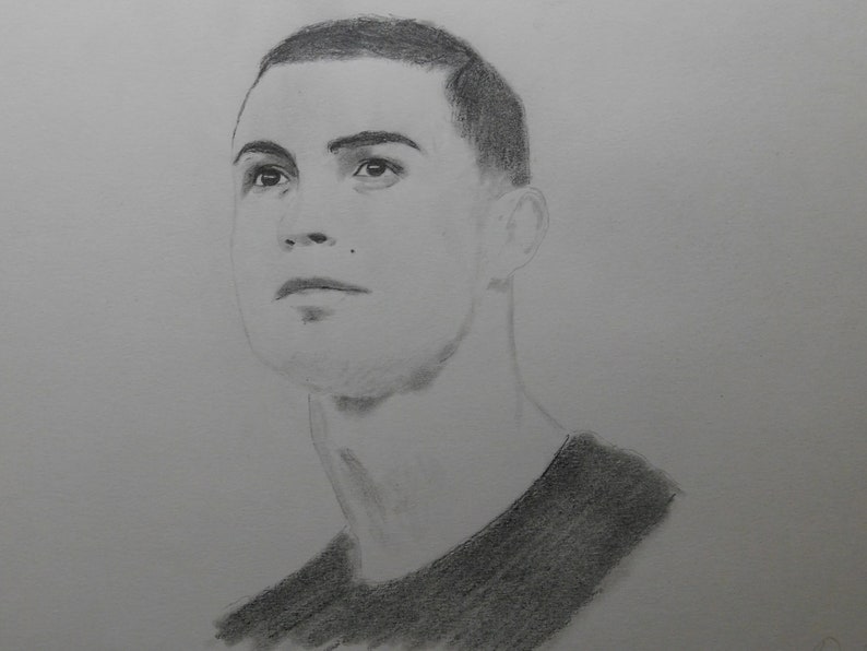 Cristiano Ronaldo CR7 Graphite Pencil Drawing 9x12 Original Portrait
