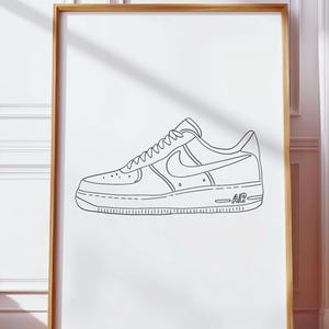 Nike Air Kraft Linie Kunst Zeichnung, Nike Air Kraft Druck Wanddekor, minimalistische Kunst, modernes Dekor, druckbare Wandkunst, Nike Air Kraft Schuh