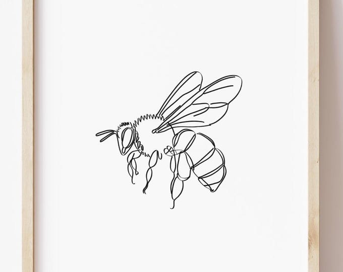bee-one-line-drawing-bumble-bee-wall-print-abstract-insect-wall-decor