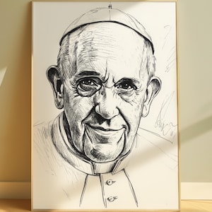 Desenho de retrato do Papa Francisco, esboço de impressão, arte de parede do Papa Francisco, desenho do Papa Francisco, arte para impressão do Papa Francisco, DOWNLOAD INSTANTÂNEO