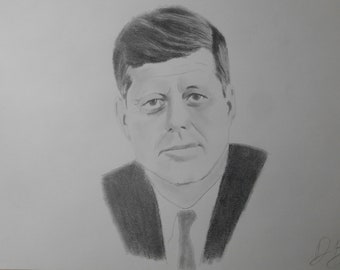 Dessin au crayon de John F Kennedy 9 x 12 croquis PORTRAIT ORIGINAL