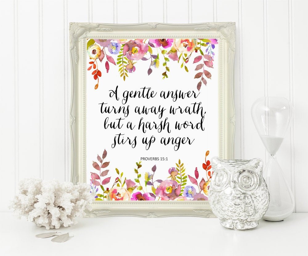 Bible Printable A Gentle Answer Turns away Wrath Floral Wall | Etsy