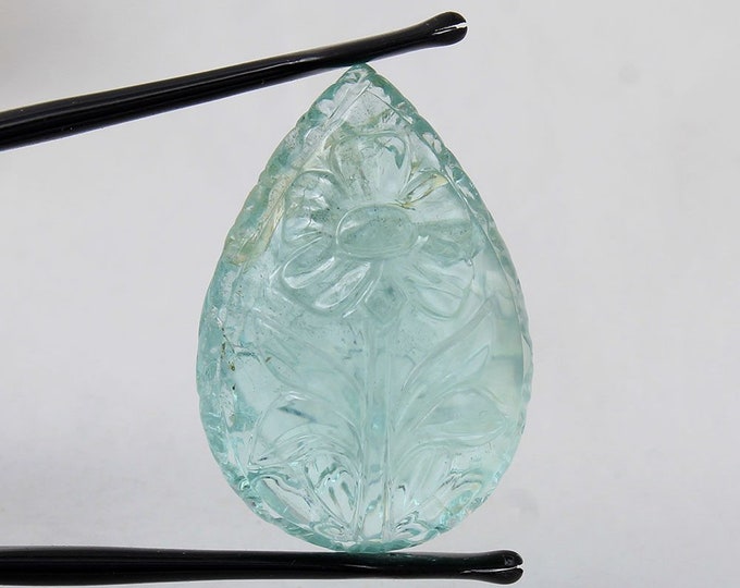 88.65 Carats Natural Earth Mined Aquamarine Carving Pear 26x38x15 MM Loose Gemstones, Natural Carving Stone, Cabochon Gemstone - 1 Pc