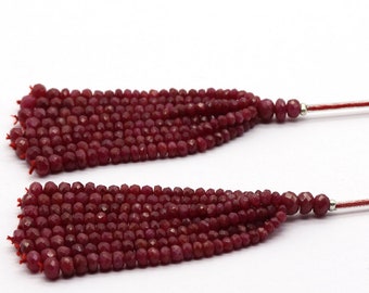 Tassels for earring/Natural dyed RUBY faceted/Rondelle shape/Size 3MM till 4MM/Beautiful deep red color/For jewelry makers/For designers use