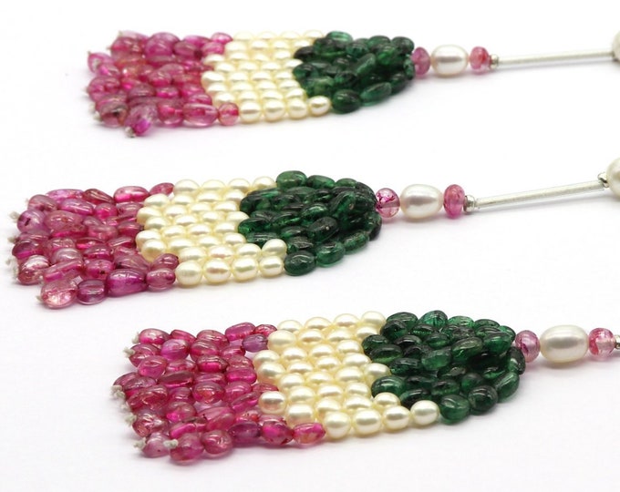 Tassels for earring & pendant/Natural EMERALD/Chinese PEARL/Natural dyed RUBY/Smooth oval/For Jewelry makers/For designers use/Rare to find