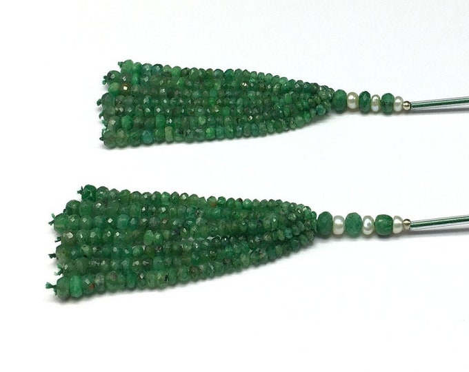 Tassels for earring/Natural EMERALD/Faceted/Size 2.25MM to 5MM/Rondelle shape/ strands/3 inches long/Gemstone tassels/Green color beads/