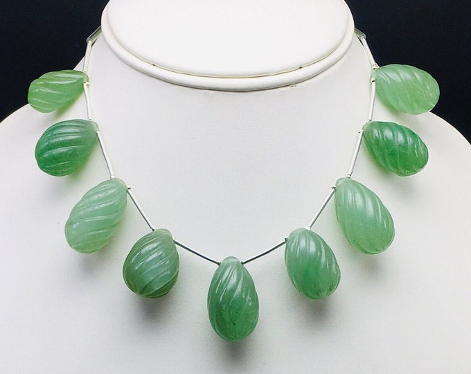 Natural GREEN ( Mica ) AVENTURINE/Hand carved/Drop shape/Size 12x22MM till 17x28MM/Beautiful light green color/Green color necklace/Unique