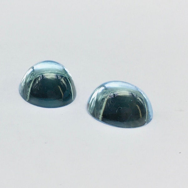 Genuine BLUE TOPAZ 12X13MM/Smooth oval shape/Flat base cabochons/Perfect pair earring/For jewelry makers/Beautiful sea blue color gemstones