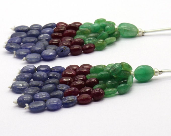 Tassels for Earring/EMERALD/RUBY/BLUE Sapphire/Smooth oval shape/Beautiful combination of natural colors/Tassels for earring/Rare tassels