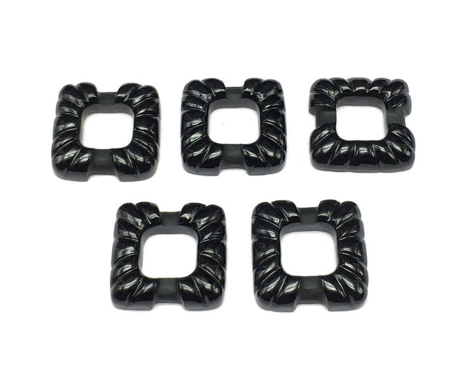 Natural BLACK ONYX/Hand carved/Stones for bracelet/Size 22x22MM/Height 5.50MM/Beautiful carving/Gemstone carving/Unique carving/Amazing