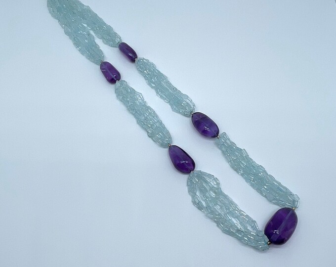29 Inches long/Designer necklace/Natural AMETHYST/Natural AQUAMARINE /For women wear/Gemstone necklace/925 Sterling Silver/Unique