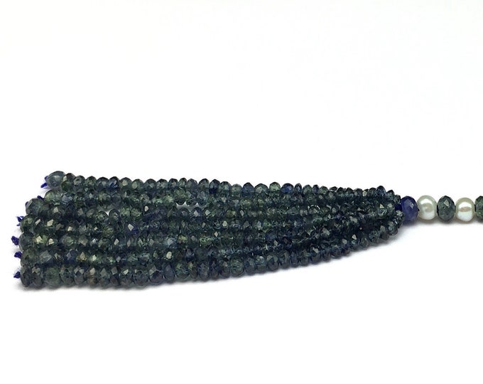 Tassel for pendant/Genuine BLUE SAPPHIRE/Faceted rondelle shape beads/2.70MM till 3.70MM/3 inches length/Gemstone tassel/Tassel for designer