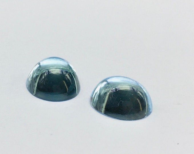 Genuine BLUE TOPAZ 12X13MM/Smooth oval shape/Flat base cabochons/Perfect pair earring/For jewelry makers/Beautiful sea blue color gemstones
