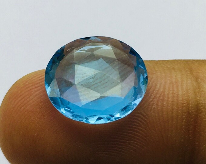 Swiss BLUE TOPAZ double cut/Round shape/Width 14MM/Length 14MM/Height 4MM/Beautiful deep blue color/Gemstone/