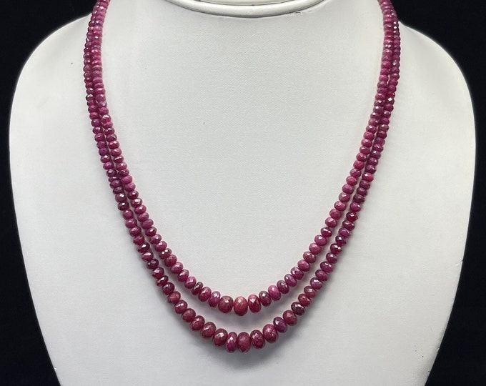 Natural RUBY faceted/Rondell shape/3.00MM till 5MM/ 74.45 carats/RUBY necklace/Red color necklace/1 strands/RUBY Gemstone necklace/For women