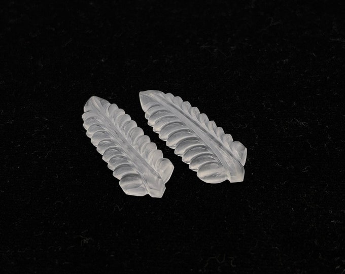 Natural ROCK CRYSTAL/Hand carved leaves/Width 19MM/Length 47MM/Height 6MM/Wt. 53.70 Cts/Gemstone leaves/Perfect pair/Crystal jewelry/Rare