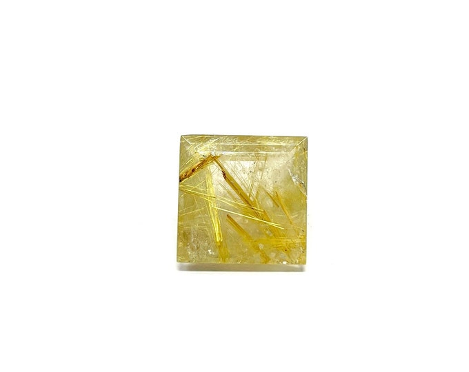 RUTILATED QUARTZ 23x23MM SQUARE/Gemstone with golden niddles naturally inside/Beautiful natural back point gemstone/Perfect Square Shape/