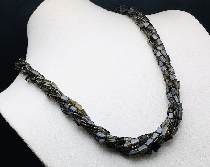 Genuine SMOKY QUARTZ/Smooth square shape/4x7MM/Length 23 inches/Beautiful smoke color beads/Gemstone necklace/Fancy shaped beads/Rare