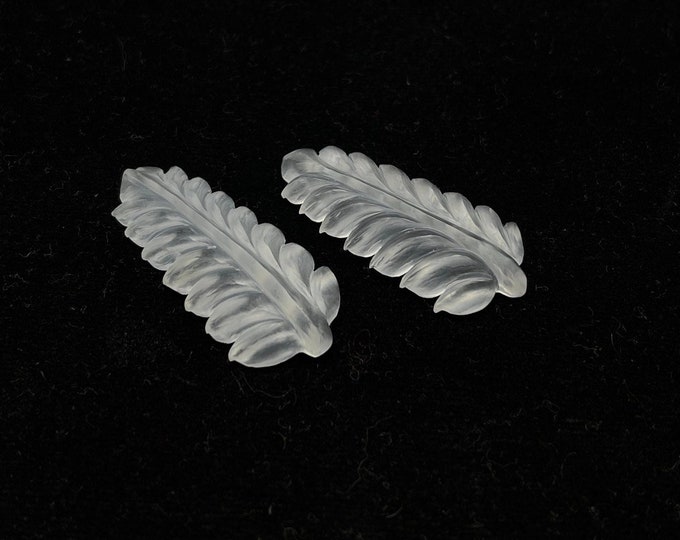 Natural ROCK CRYSTAL/Hand carved leaves/Width 18MM/Length 40MM/Height 6MM/Wt 43.35 Ct/Gemstone leaves/Perfect pair/Crystal jewelry/Rare